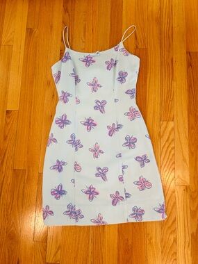 Light Blue Floral Slip Dress with Pink & Purple Accents